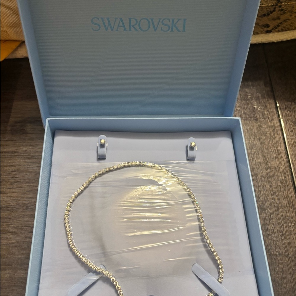 Swarovski Silver-Tone Crystal Tennis Necklace with Stud Earrings - Picture 4 of 6